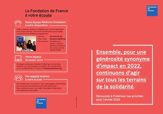 Fondation de France — brochure Vœux 2022 (couverture et 4e)