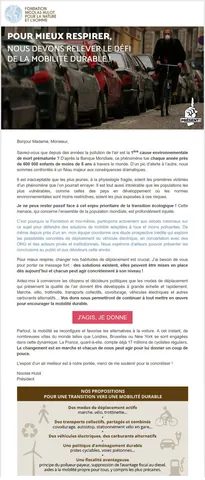 Fondation pour la Nature et l’Homme — emailing mobilité