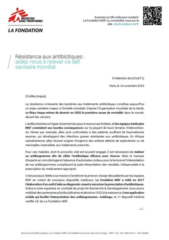 Médecins Sans Frontières — lettre (recto)
