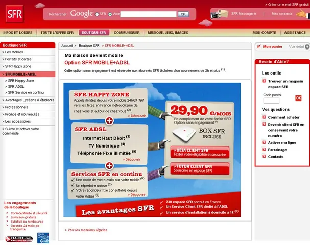 Portail SFR.fr — page offre ADSL