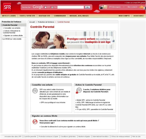 Portail SFR.fr — page contrôle parental